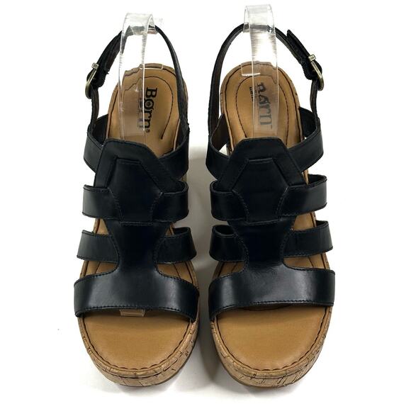 Born Bernese Women's Hand Crafted Black Leather Wedge Sandal Size 10M Caged - Picture 2 of 11